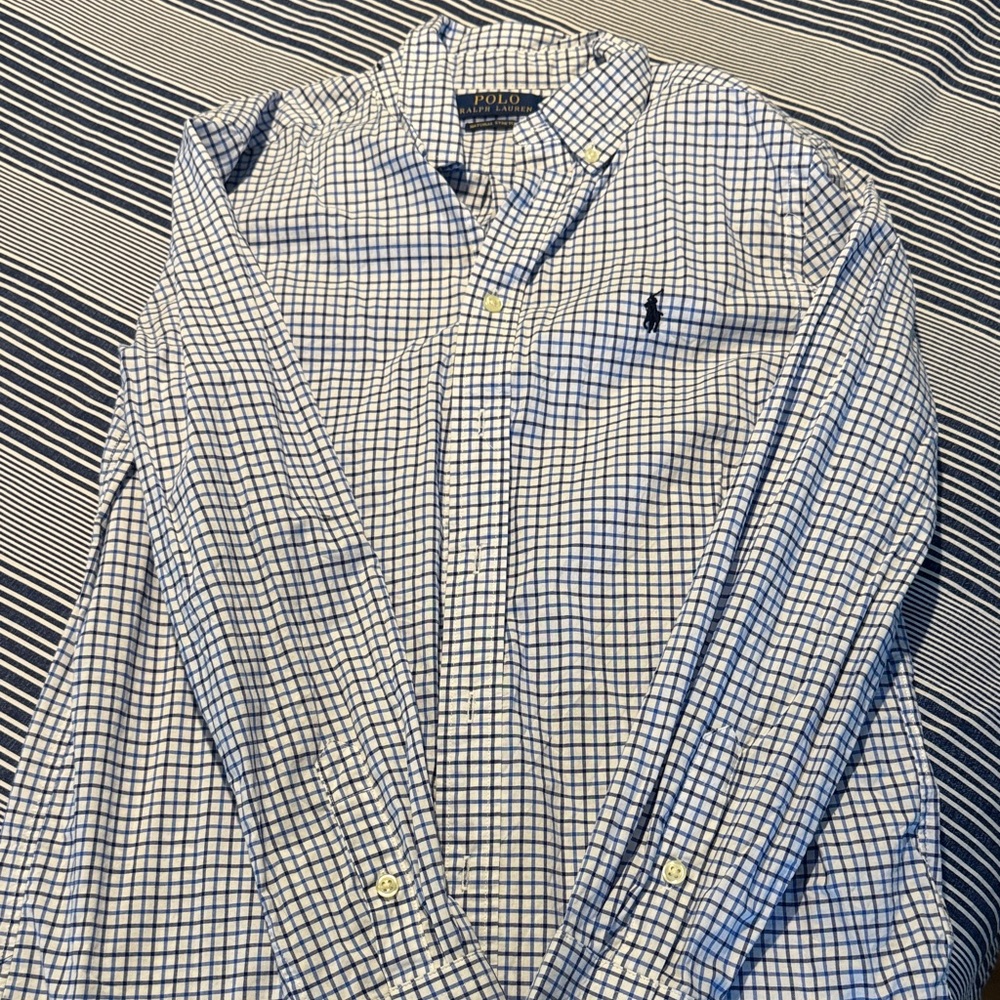 Ralph Lauren Blue and White Windowpane Button-Down Shirt